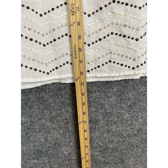 e-coi-o-gie Linen Top Women's Sz Small White w Brown, Gold, and White Embroider - Picture 9 of 9
